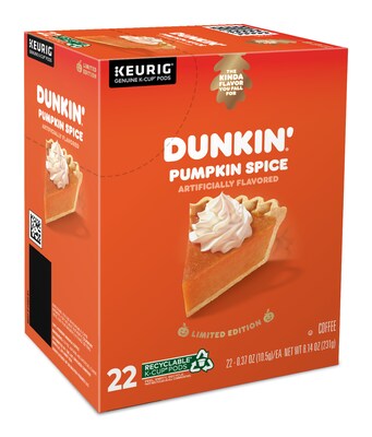 Dunkin Pumpkin Spice Coffee Keurig® K-Cup® Pods, Light Roast, 22/Box (5000202812)