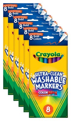 Crayola Ultra-Clean Washable Markers, Fine Tip, Assorted, Box Of 8 [Pack Of 6] (6PK-58-7836)