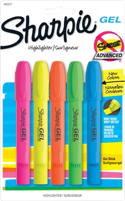 Sharpie Gel Stick Highlighter, Bullet Tip, Assorted, 5/Pack (1803277)