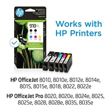 HP 910XL Black/Cyan/Magenta/Yellow High Yield Ink Cartridges, 5/Pack (6ZA558AN)