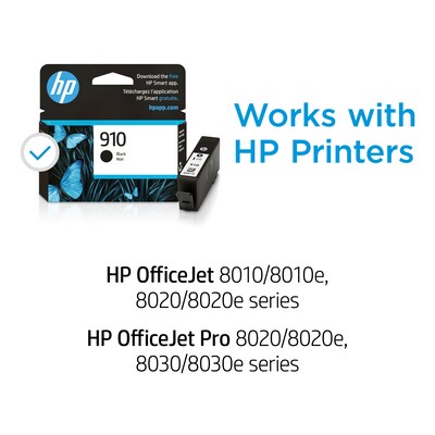 HP 910 Black Standard Yield Ink Cartridge (3YL61AN#140), print up to 300 pages