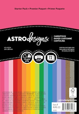 Astrodesigns 4.5" x 6.5" Cardstock Paper, 65 lbs., Assorted Colors, 72 Sheets/Pack (46416-03)