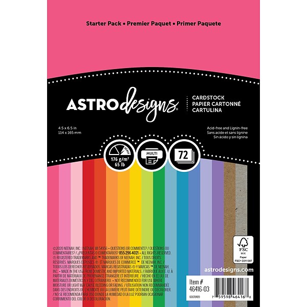Astrobrights Color Cardstock, 8.5 x 11 inches, 65 lb/176 gsm, Primary  5-Color Assortment, 50 Sheets