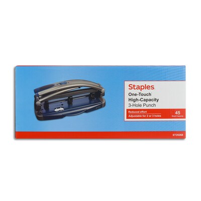 Staples One-Touch Adjustable Punch, 45 Sheet Capacity, Gray/Blue (20268/14824)