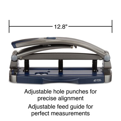 Staples One-Touch Adjustable Punch, 45 Sheet Capacity, Gray/Blue (20268/14824), Paper | Quill