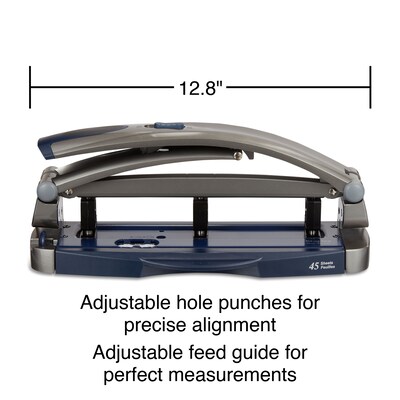 Staples One-Touch Adjustable Punch, 45 Sheet Capacity, Gray/Blue (20268/14824)