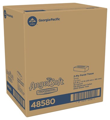 Angel Soft Professional Series Standard Facial Tissues, 2-Ply, 100 Sheets/Box, 30 Boxes/Pack (48580)