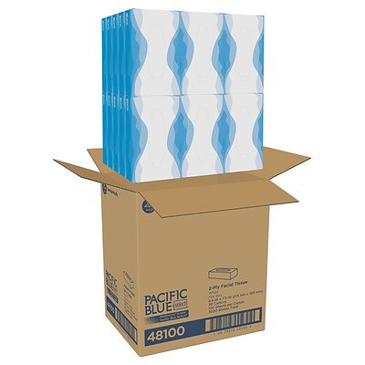 Pacific Blue Select Standard Facial Tissue, 2-Ply, White, 100 Sheets/Box, 30 Boxes/Case (48100)