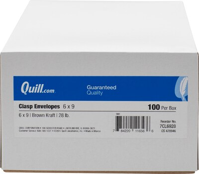 Quill Brand® Clasp Catalog Envelope, 6" x 9", Kraft, 100/Box (7CL6928)