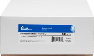 Quill Brand Gummed #9 Window Envelope, 3 7/8" x 8 7/8", White, 500/Box (50278-QCC)