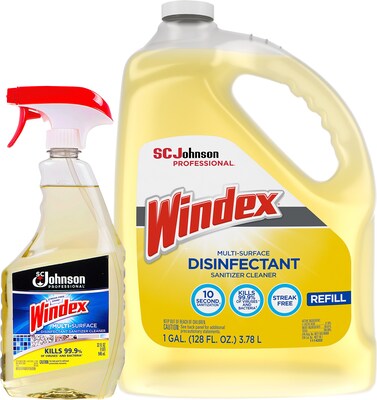 Windex Multi-Surface Disinfectant Sanitizer Cleaner, Citrus, 32 Oz. PLUS 128 Oz Refill