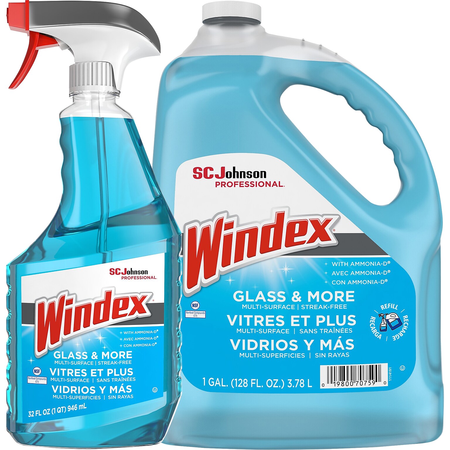 Windex Glass Cleaner with Ammonia-D Trigger Spray, 32 fl Oz. PLUS 128 Oz Refill