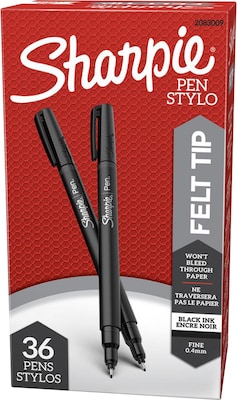 Sharpie Fine-Point Pens, Fine Point, 0.4 mm, Black Barrels, Black Ink, Pack  Of 2