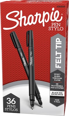 Sharpie Felt Pen, Fine Point, 0.4mm, Black Ink, 36/Box (2083009