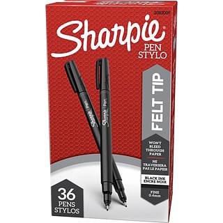 Sharpie Felt Pen, Fine Point, 0.4mm, Black Ink, 36/Box (2083009