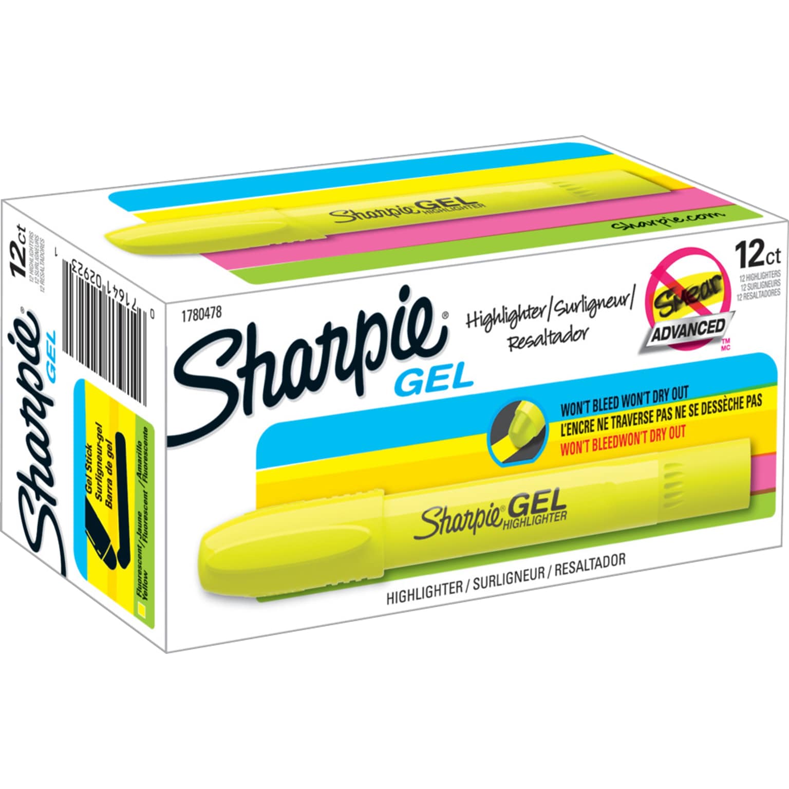 Sharpie® Accent Gel Highlighter, Bullet Tip, Yellow, 1 Dozen