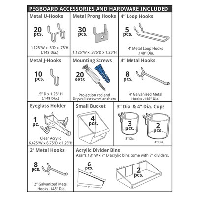 Azar 24 x 48-inch White Pegboard Organizer Kit, Each (900988-WHT)