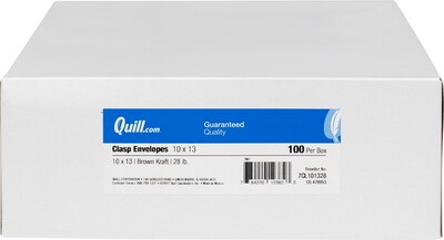Quill Brand® Clasp & Moistenable Glue Catalog Envelope, 10" x 13", Kraft, 100/Box (7CL101328)