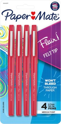 PaperMate Flair Felt Pen, Medium Point, Red Ink, 4/Pack (84244)