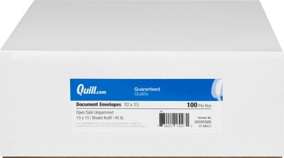 Quill Brand® Ungummed Side Opening Catalog Envelope, 10" x 15", Brown-Kraft, 100/Box (UG1015OS)