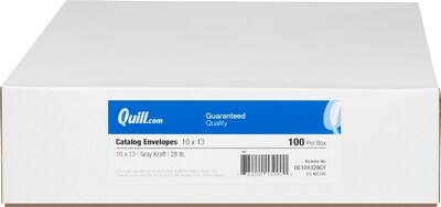 Quill Brand® Gummed Kraft Catalog Envelope, 10" x 13", Gray, 100/Box (OE101328GY)
