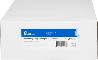 Quill Brand® Clasp Catalog Envelope, 9" x 12", Manila, 100/Box (CL912)