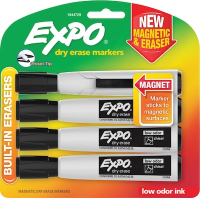 Expo Magnetic Dry Erase Markers, Chisel Tip, Black, 4/Pack   (1944729)