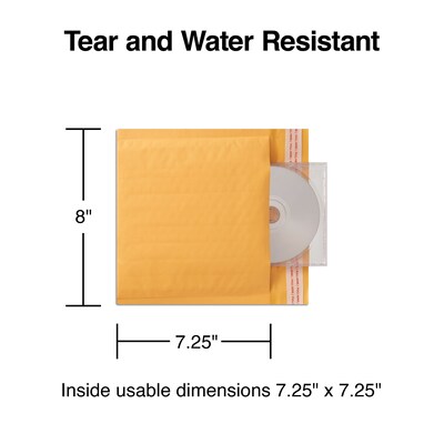 7.25"W x 8"L Peel & Seal Bubble Mailer, CD/DVD, 12/Pack (51577)