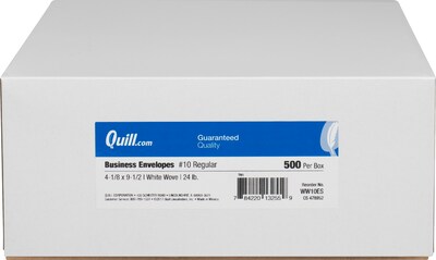 Quill Brand® 500/Box Gummed #10 Business Envelope, 4-1/8" x 9-1/2", White Wove (WW10ES)