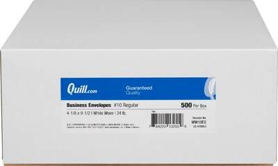 Quill Brand Gummed #10 Business Envelope, 4-1/8" x 9-1/2", White Wove, 500/Box (WW10ES)