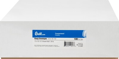 Quill Brand® Clasp Catalog Envelope, 12" x 15-1/2", Kraft, 100/Box (7CL121528)