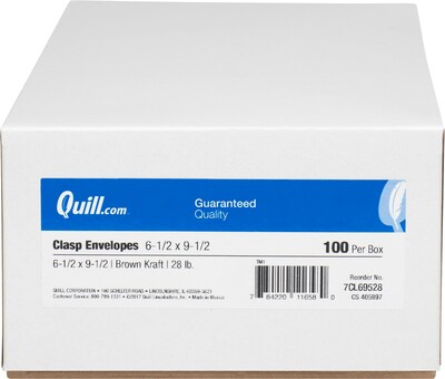 Quill Brand® Clasp Catalog Envelope, 6-1/2" x 9-1/2", Kraft, 100/Box (7CL69528)