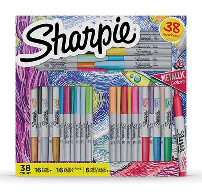 Sharpie Permanent Markers, Fine/Ultra-Fine Tips, Assorted, 38/Pack (2160220)