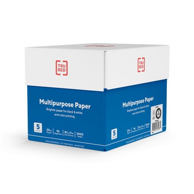 TRU RED™ 8.5" x 11" Multipurpose Paper, 20 lbs., 96 Brightness, 500 Sheets/Ream, 5 Reams/Carton (TR56963)