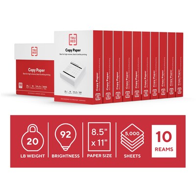 TRU RED™ 8.5 x 11 Copy Paper, 20 lbs., 92 Brightness, 500 Sheets/Ream, 10 Reams/Carton (TR56958)