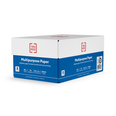 TRU RED™ 8.5" x 11" Multipurpose Paper, 20 lbs., 96 Brightness, 500 Sheets/Ream, 8 Reams/Carton (TR56964)