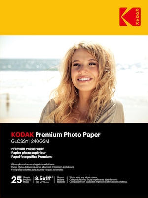 Kodak Premium Photo Paper Glossy Photo Paper, 8.5 x 11, 25 Sheets/Pack (41173)