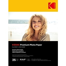 Kodak Premium Photo Paper Glossy Photo Paper, 8.5 x 11, 25 Sheets/Pack (41173)