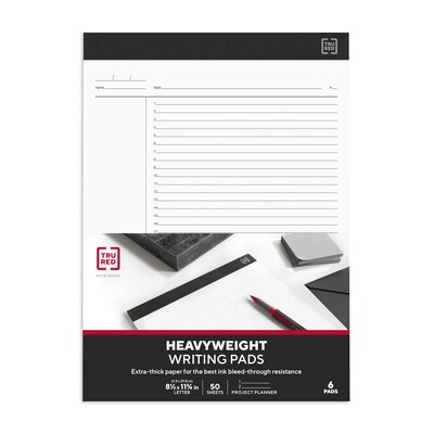 TRU RED™ Notepads, 8.5" x 11.75", Project Planner Format Ruled, White, 50 Sheets/Pad, 6 Pads/Pack (TR57379)