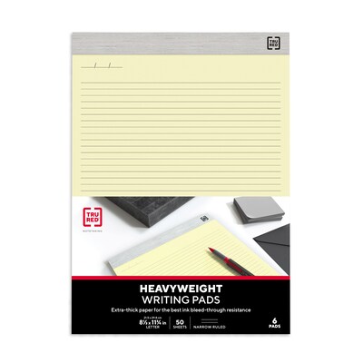 TRU RED Notepads, 8.5" x 11.75", Narrow Ruled, Canary, 50 Sheets/Pad, 6 Pads/Pack (TR57377)