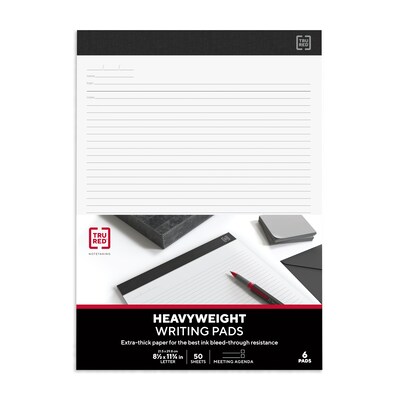 TRU RED™ Notepads, 8.5" x 11.75", Meeting Agenda Format Ruled, White, 50 Sheets/Pad, 6 Pads/Pack (TR57380)