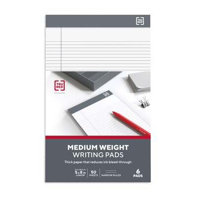 TRU RED™ Notepad, 5" x 8", Narrow Ruled, White, 50 Sheets/Pad, 6 Pads/Pack (TR57358)