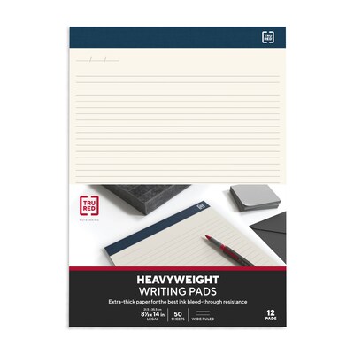 TRU RED™ Notepads, 8.5" x 14", Wide Ruled, Ivory, 50 Sheets/Pad, 12 Pads/Pack (TR58197)