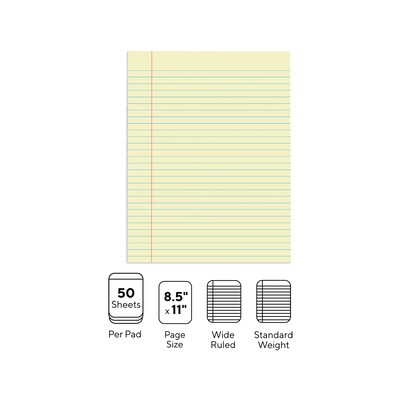 Glue-Top Writing Pads, 8-1/2 x 11", Wide Rule, Canary