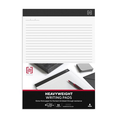 TRU RED™ Notepad, 8.5" x 11.75", Narrow Ruled, White, 50 Sheets/Pad, 6 Pads/Pack (TR57378)
