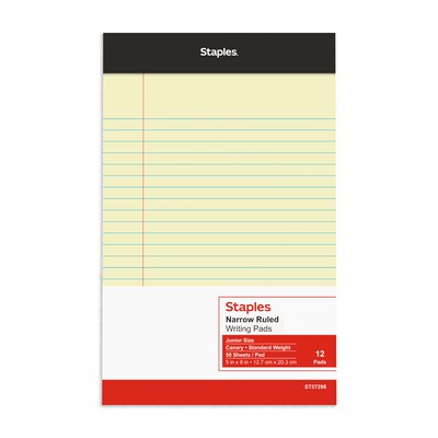 5" x 8" Narrow Ruled Notepads, Canary, 50 Sheets/Pad, 12 Pads/Pack (ST57298)