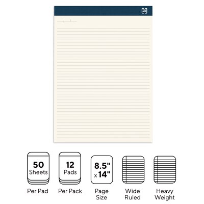 TRU RED™ Notepads, 8.5" x 14", Wide Ruled, Ivory, 50 Sheets/Pad, 12 Pads/Pack (TR58197)