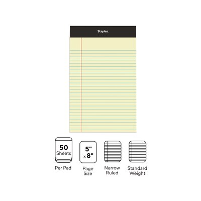 5" x 8" Narrow Ruled Notepads, Canary, 50 Sheets/Pad, 12 Pads/Pack (ST57298)