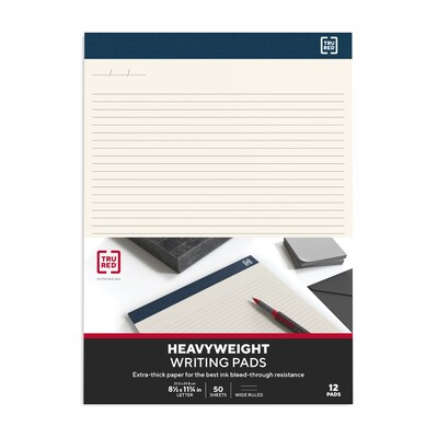 TRU RED™ Notepads, 8.5" x 11.75", Narrow Ruled, Ivory, 50 Sheets/Pad, 12 Pads/Pack (TR58195)