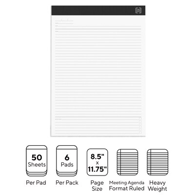 TRU RED™ Notepads, 8.5" x 11.75", Meeting Agenda Format Ruled, White, 50 Sheets/Pad, 6 Pads/Pack (TR57380)